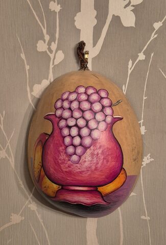 Calebasse peinte à la main – motif fruits – artisanat mexicain