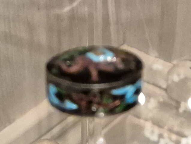 Boîte circulaire émail cloisonné – motifs bleus et turquoise