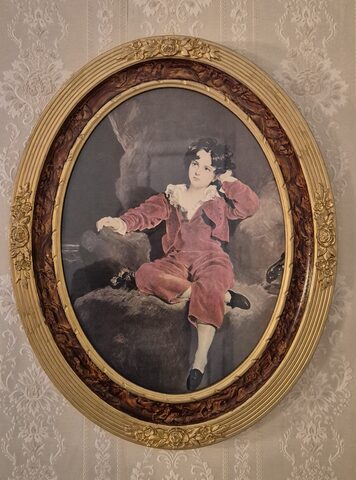 Reproduction encadrée "L'Enfant en rouge" (The Red Boy) – Thomas Lawrence – cadre ovale doré