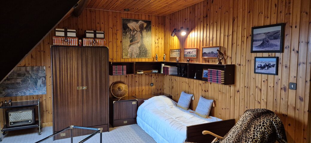 Vide-grenier – ensemble chambre acajou, chaise pliante nordique, déco safari, tapis – prix selon articles