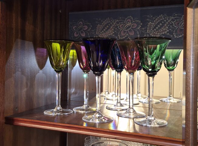 Lot 6 verres du Rhin cristal Saint-Louis modèle Cerdagne – doublé coloré